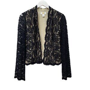TALBOTS Black Lace Top Size 6 Evening Blouse Womens Light Cardigan Jacket
